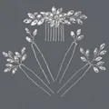 Handmade bridal silver hair comb and pin set with marquise rhinestones for weddings - Silver Rhinestone Hair Accessory Set Hs-j7478s