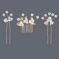 Elegant handmade wedding bridal hair accessories set with white flowers and gold pins. - Versatile Mori Girl Hair Accessory Set Hs-j6796g