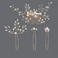 Handmade elegant bridal hair accessory set featuring pearls and rhinestones in a gold finish - Gold Luxury Hair Accessory Set Hs-j7073g