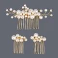 Handmade bridal pearl hair comb set with gold wire floral design for wedding hairstyles - Gold Pearl Comb Set Hs-j6903g