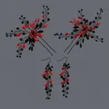 Exquisite handmade bridal jewelry set featuring red and black crystal hair combs and earrings - Princess Luxury Hair Accessory Set Hs-j6464