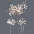 Elegant handmade bridal hair comb and pins set with crystals and pearls in rose gold finish. - Rose Gold Bridal Hair Accessory Set Hs-j6971rg