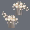 Elegant handmade bridal hair combs with pearls and sparkling rhinestones on gold wire - Luxury Hair Comb Set For Young Women Hs-j7407g