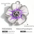 Pendentif fleur en acier inoxydable avec émail blanc et violet pour la création DIY - Style Fleur Rose et Blanche (PJ93459DS)