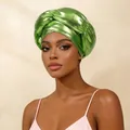 Metallic green African style turban headscarf with cross forehead design for fashion - Grass Green