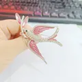 Elegant handcrafted pink enamel swallow bird brooch pin with sparkling rhinestone accents - Xz14-006 Pink Swallow