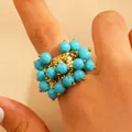 Bohemian style gold-plated ring featuring a cluster of vibrant turquoise beads for women - Cluster Turquoise Ring (10069)