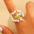 Vintage Bohemian gold metal ring featuring a stylish white pearl cluster design for women - White Artificial Pearl Ring (10071)