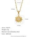 18K gold plated stainless steel evil eye pendant necklace with cubic zircon stones - Hollow Radiant Eye Pendant (Water Wave Chain)