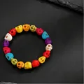 Bracelet créatif en perles de crâne multicolores avec motifs de toile d'araignée d'Halloween - Crâne Coloré