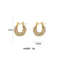 18K gold plated stainless steel U-shaped hoop earrings with full zircon stones 1.6cm - White Rhinestone-15mm