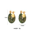 18K gold plated stainless steel U-shaped hoop earrings with green stones, 1.6cm size - Green Rhinestone-15mm