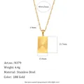 Vintage 18K goud vergulde roestvrijstalen ketting met rechthoekige gestreepte hanger - Gestreepte Geometrische Rechthoekige Hanger Ketting