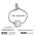 Adjustable stainless steel chain ring with sparkling round zirconia stone - Round (JDR0312205-S-2)