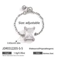 Elegant adjustable stainless steel chain ring featuring a large square cubic zirconia stone - Rectangle (JDR0312205-S-5)