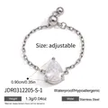 Adjustable stainless steel chain ring with pear-cut clear zircon stone, hypoallergenic - Waterdrop (JDR0312205-S-1)