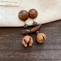 Orecchini a sospensione a fiore geometrico in legno stile etnico vintage raffinato - 12# Caffè con Perno in Argento