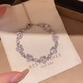 Pink heart-shaped zircon bracelet with silver chain on gift pouch - All Heart Connected Style (6#)