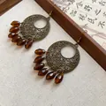 Orecchini etnici vintage in bronzo con pendenti in perle di cristallo color ambra - 11# Gancio Per Orecchino - Oro Antico - Marrone