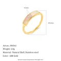 Bague élégante en acier inoxydable plaqué or 18 carats avec incrustation de nacre naturelle - US 6 / Style Bague Fine Coquille Longue (R4609)