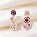 Boucles d'oreilles vintage en émail de style cour avec design asymétrique de cœur et croissant - Kc Or Wg-0590