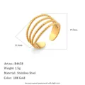 Adjustable multi-layer gold-plated stainless steel textured open ring with product parameters - Hollow Four Layer Open Ring