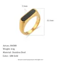 Bague minimaliste en acier inoxydable plaqué or 18 carats avec insert rectangulaire noir - US 6 / Style Coquille Longue Noire (R4397)
