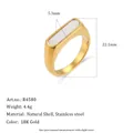 Bague minimaliste en acier inoxydable plaqué or 18 carats avec nacre naturelle - US 6 / Style Coquille Longue Blanche (R4398)