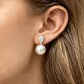 Elegant silver drop earrings featuring a large round white pearl and sparkling stones. - Marquise Rhinestone Geometric Artificial Pearl Style (01 Bright Silver)