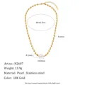 Elegant gold-plated stainless steel bead necklace featuring a natural white pearl pendant - Necklace