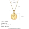Vintage 18K vergulde roestvrijstalen ketting met reliëf Elizabeth II munt hanger - Klassieke Portret Hanger Muntstijl - Goud