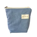 Draagbare blauwe denim mini cosmetische tas met een decoratieve patch en tekst nice to meet you - Mooie Lichtblauwe Denim Opbergtas