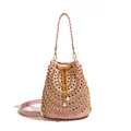 Sac seau punk rose avec rivets dorés, strass brillants et bandoulière chaîne - Rose