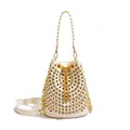 Elegante borsa a secchiello bianca stile punk con catena d'oro e rivetti in strass di lusso - Bianco avorio