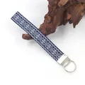 Ethnic style embroidered webbing keychain with blue and white geometric patterns - 08#