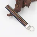 Hand-woven ethnic style embroidered ribbon keychain with multi-color pattern - 14#