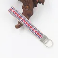 Ethnic style embroidered wristlet keychain with colorful geometric pattern and silver ring - 15#