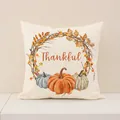 Fodera per cuscino del Ringraziamento con ghirlanda di zucca e scritta Thankful - 45x45cm (1 Pezzo/Confezione) / Stile Ghirlanda di Zucca Autunnale (YMG6-3)