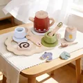 Handcrafted wooden tea set toy for kids role-playing and preschool education - Red Pastoral Afternoon Tea