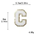 White chenille letter C patch with gold glitter border, 8cm height embroidery sticker - Letter C / White / Hot Melt Adhesive