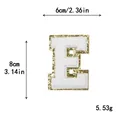 Chenille γράμμα E patch με χρυσό γκλίτερ περίγραμμα, ύψος 8 εκατοστά - Γράμμα E / Λευκό / Αυτοκόλλητο