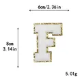 White chenille letter F DIY patch with gold glitter border for clothing, 8x6cm - Letter F / White / Hot Melt Adhesive