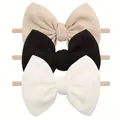 Juego de 3 diademas elásticas suaves con lazo para bebé en beige negro y blanco - Conjunto Caqui Claro Negro Blanco (3B)