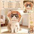 Weicher, orange karierter, verstellbarer Schutzkragen für Katzen und Hunde mit Größentabelle - Elisabethanischer Kragen – Teddybär Ailan – Schwammstil Braun / S