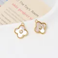 Gold-plated four-leaf clover charm pendant with natural white mother-of-pearl inlay - 42#12*15mm