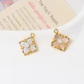 Vintage copper clover charms with natural shell and pearl inlay for DIY jewelry - 43#15*17mm