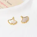Elegant ginkgo leaf pendants with white mother of pearl inlay in gold-plated copper - 37#12*13mm