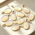 Elegant oval opal-style gemstone pendants with luxury gold-plated copper frames - White Agate Pendant / 1 Piece/Pack / Cream