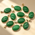 Green agate oval cabochon pendant with gold-plated copper bezel for jewelry making - Malay Jade Pendant (Dyed) / 1 Piece/Pack / Verdant