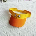 Close-up of a yellow cartoon sun visor with funny embroidered eyes on white cloth. - White-eyed Little Yellow Duck / Adult Size Hat Circumference 56-60cm